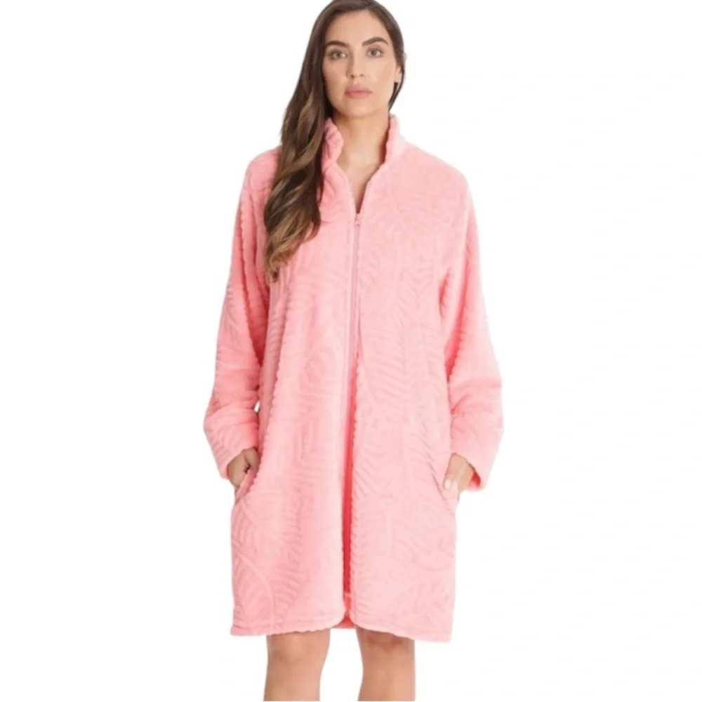 Just Love Coral Plush Zippered‎ Lounger Kimono Robe Size Medium NWOT